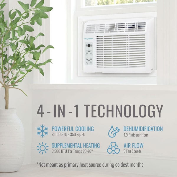 Keystone 8,000 BTU 115V Window/Wall Air Conditioner with 3,500 BTU Supplemental Heat Capability - KSTHW08B