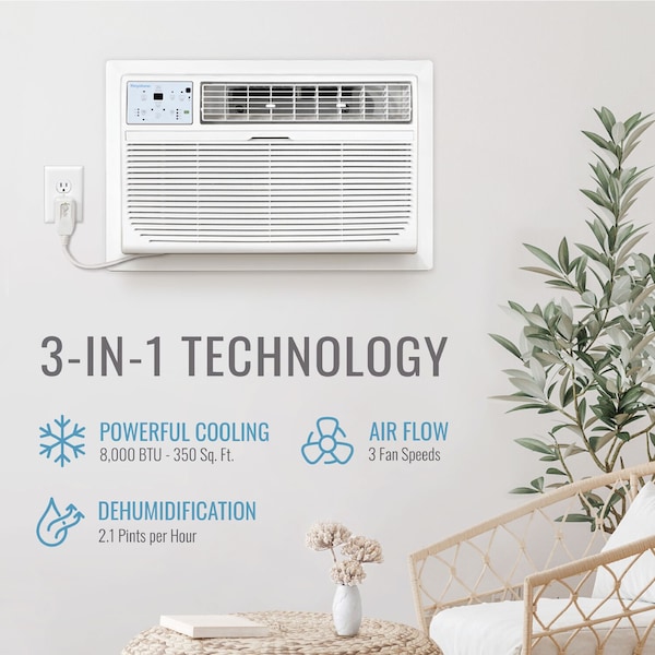 Keystone 8,000 BTU 115V Through-the-Wall Air Conditioner with Follow Me LCD Remote Control - KSTAT08-1D