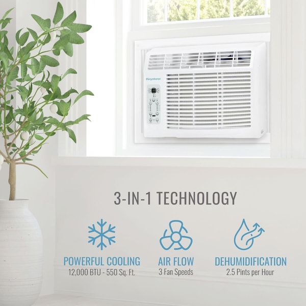 Keystone 12,000 BTU Window-Mounted AC with "Follow Me" LCD Remote Control - KSTAW12CE