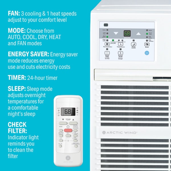 Arctic Wind 10,000 BTU 230V Through the Wall Air Conditioner with Supplemental Heat and Remote Control - 3AWTWH10002A
