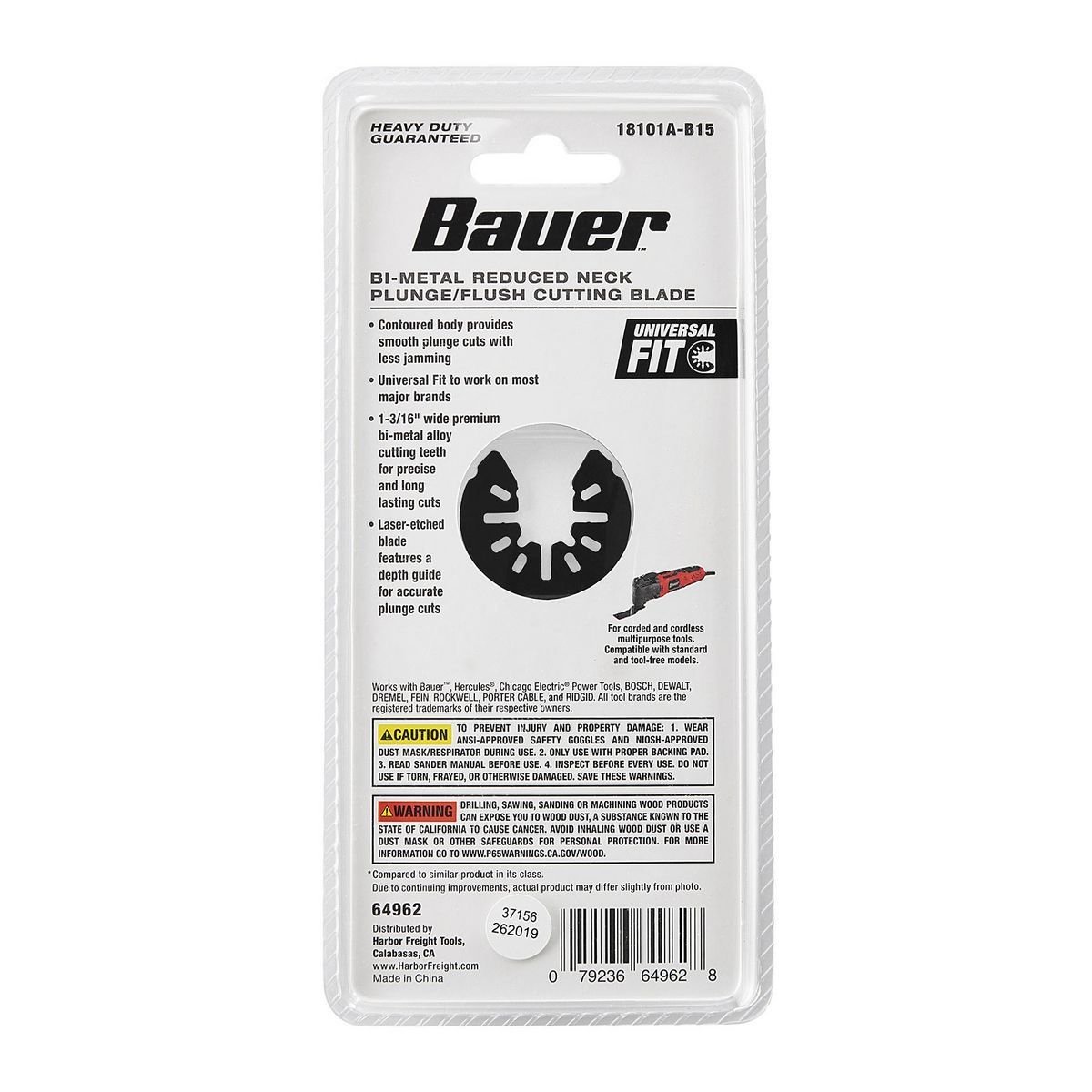 Cuchilla de corte de inmersión/flush de vástago reducido bimetálica Bauer de 1-3/16 pulgadas para herramientas múltiples oscilantes - 64962