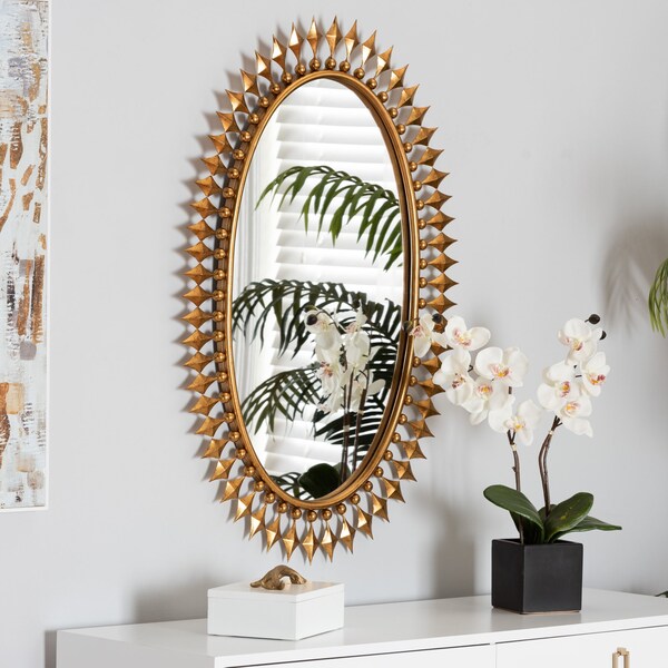 Baxton Studio Rogier Modern Glam and Luxe Antique Goldleaf Metal Accent Wall Mirror - 229-12930-ZORO