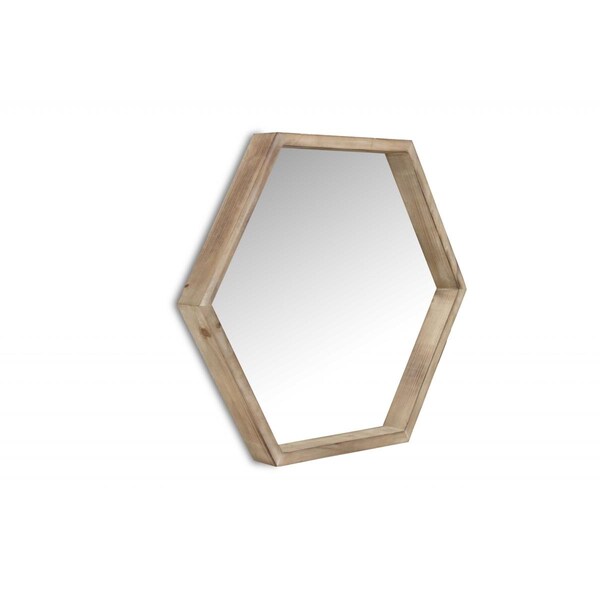 Gfancy Fixtures Modern Natural Wood Finish Hexagonal Wall Mirror, Brown - GF3084790