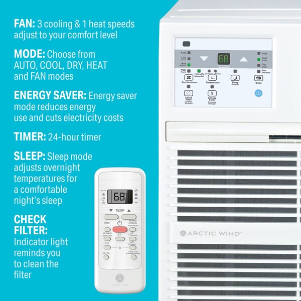 Arctic Wind 14,000 BTU 230V Through the Wall Air Conditioner with Supplemental Heat and Remote Control - 3AWTWH140002A