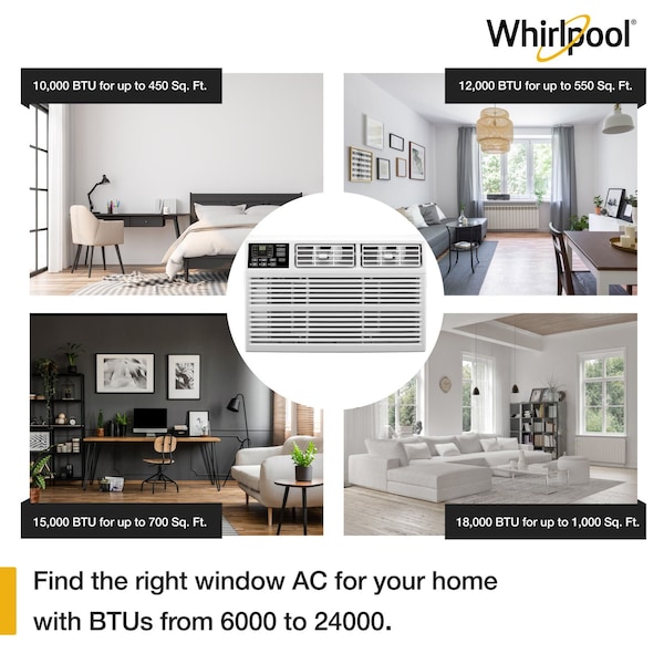 Whirlpool 18,000 BTU 230V Window-Mounted Air Conditioner with Remote Control - WHAW182CW