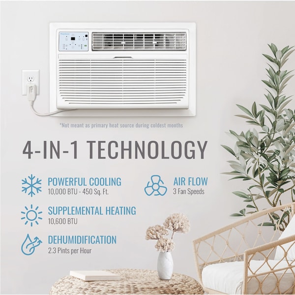 Keystone 10,000 BTU 230V Through-the-Wall Air Conditioner with 10,600 BTU Supplemental Heat Capability - KSTAT10-2HD