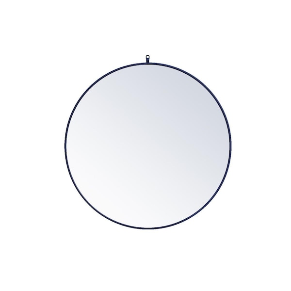 Blueprints 39 in. Metal Frame Round Mirror with Decorative Hook, Blue - BL2211213