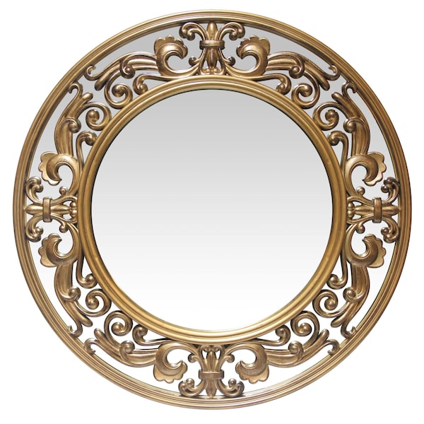 Infinity Instruments Victoria - 24" Round Actual Mirror, Brushed Gold Decorative Frame - 15368GD