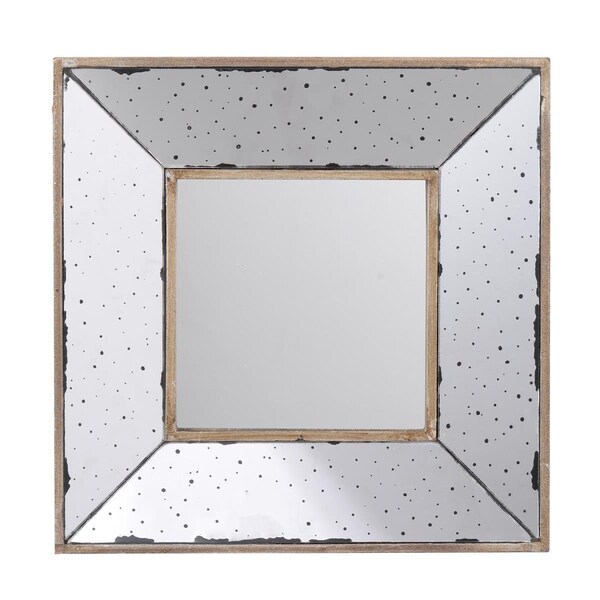Homeroots 12 in. Square Wall Mounted Vintage Style Glass Frame Accent Mirror, Silver - 484978