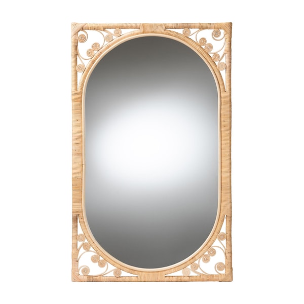 Bali & Pari Isley Modern Bohemian Natural Brown Rattan Accent Wall Mirror - 242-13559-ZORO