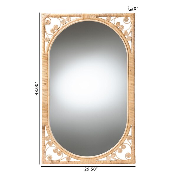 Bali & Pari Isley Modern Bohemian Natural Brown Rattan Accent Wall Mirror - 242-13559-ZORO