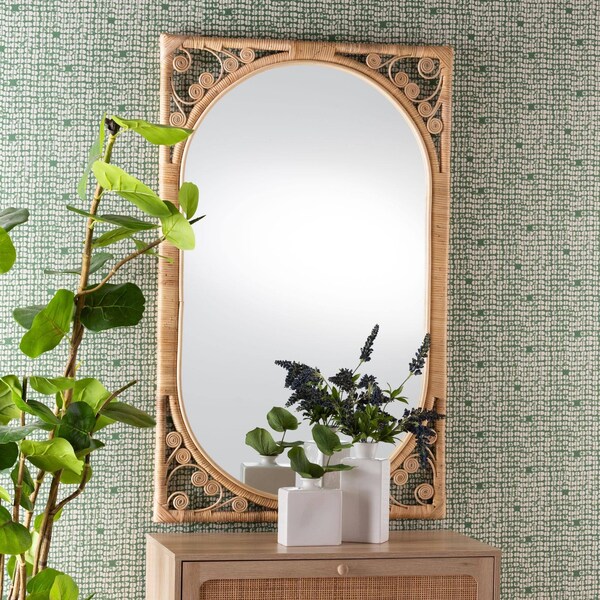 Bali & Pari Isley Modern Bohemian Natural Brown Rattan Accent Wall Mirror - 242-13559-ZORO