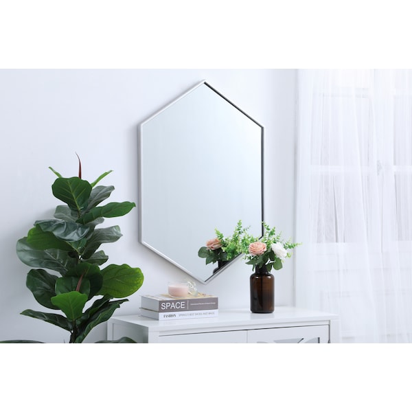 Elegant Decor Metal Frame Hexagon Mirror 24 Inch In Silver - MR4424S