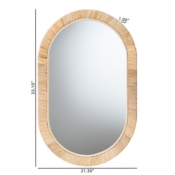 Baxton Studio Bella Modern Bohemian Natural Brown Mahognay Wood and Natural Rattan Oval Mirror - 226-13097-ZORO