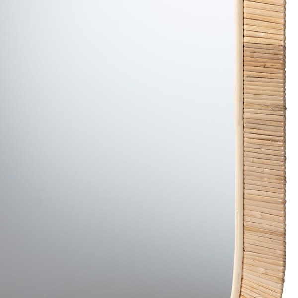 Baxton Studio Bella Modern Bohemian Natural Brown Mahognay Wood and Natural Rattan Oval Mirror - 226-13097-ZORO