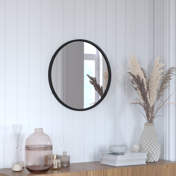 Flash Furniture 20" Round Black Metal Framed Accent Wall Mirror - HFKHD-0GD-CRE8-981315-GG