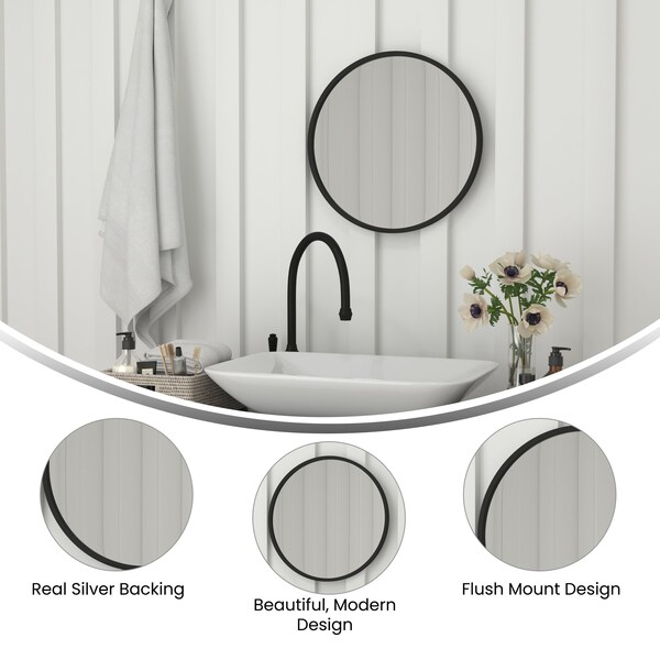 Flash Furniture 20" Round Black Metal Framed Accent Wall Mirror - HFKHD-0GD-CRE8-981315-GG