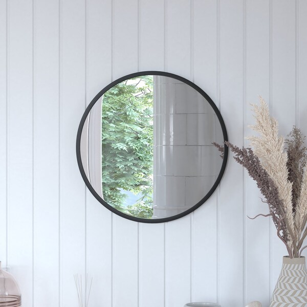 Flash Furniture 20" Round Black Metal Framed Accent Wall Mirror - HFKHD-0GD-CRE8-981315-GG