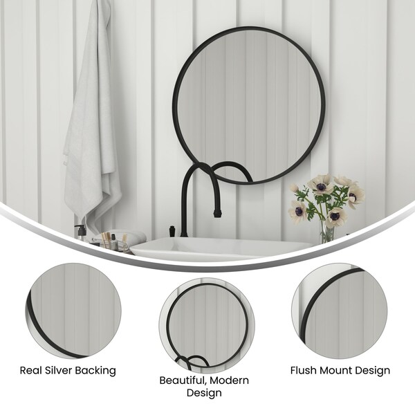 Flash Furniture 27.5" Round Black Metal Framed Accent Wall Mirror - HFMHD-75G-CRE8-412315-GG