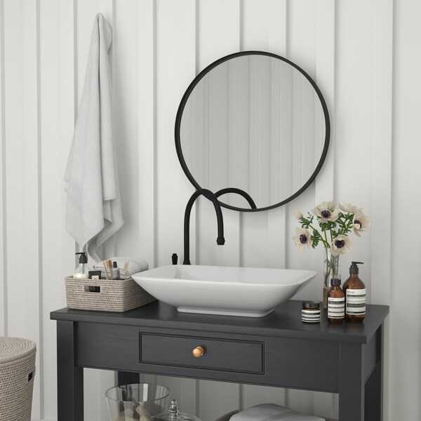 Flash Furniture 27.5" Round Black Metal Framed Accent Wall Mirror - HFMHD-75G-CRE8-412315-GG