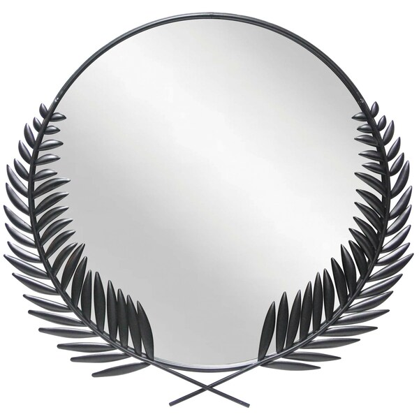 Infinity Instruments Empress - Black- 22.5" Round Mirror, Matte Black Finish, Decorative Grecian-Style Branch Accents - 20006BK