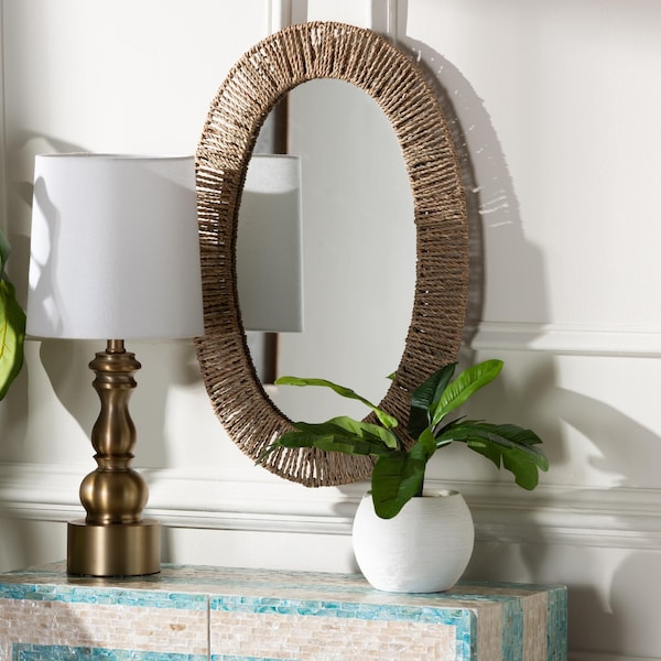 Bali & Pari Elwyn Modern Bohemian Metal and Natural Brown Seagrass Accent Wall Mirror - 240-13464-ZORO