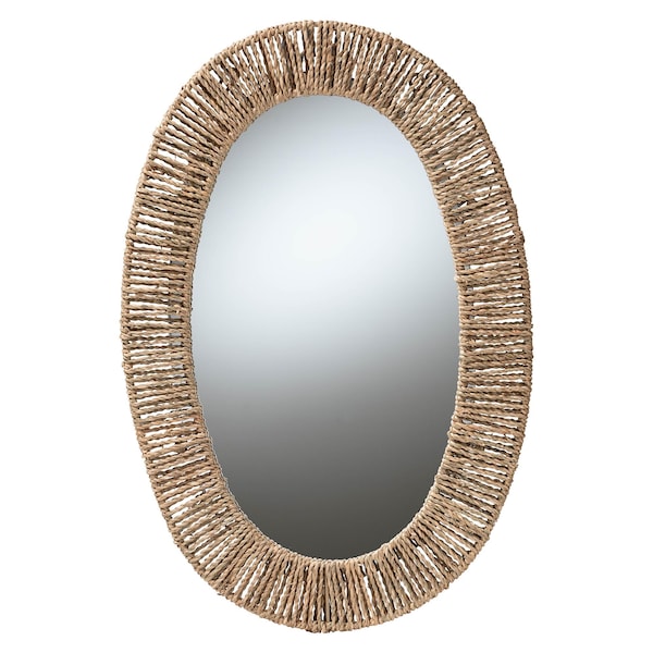 Bali & Pari Elwyn Modern Bohemian Metal and Natural Brown Seagrass Accent Wall Mirror - 240-13464-ZORO