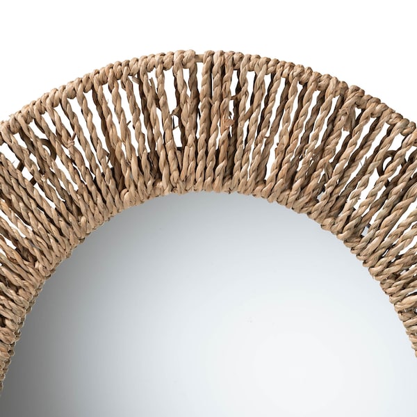 Bali & Pari Elwyn Modern Bohemian Metal and Natural Brown Seagrass Accent Wall Mirror - 240-13464-ZORO