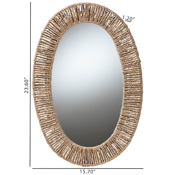 Bali & Pari Elwyn Modern Bohemian Metal and Natural Brown Seagrass Accent Wall Mirror - 240-13464-ZORO