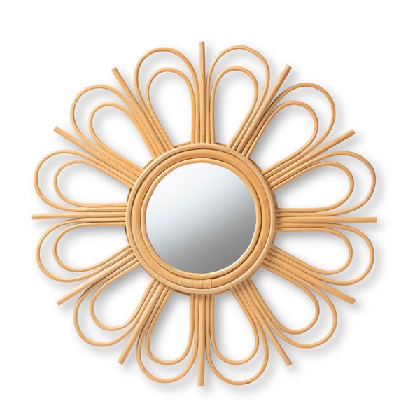 Baxton Studio Sakura Modern Bohemian Natural Brown Rattan Accent Wall Mirror - 211-12757-ZORO