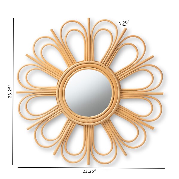 Baxton Studio Sakura Modern Bohemian Natural Brown Rattan Accent Wall Mirror - 211-12757-ZORO