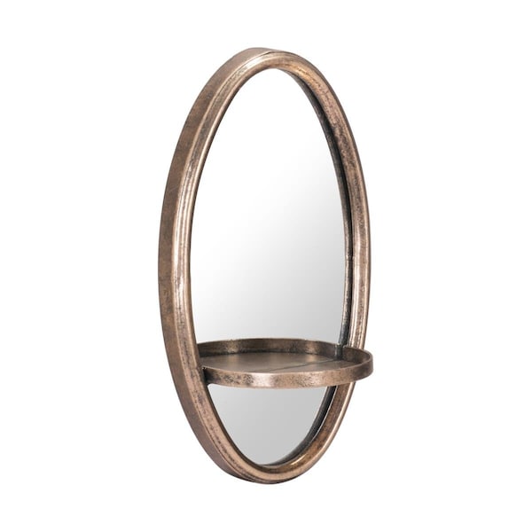 Homeroots Antiqued Oval Mirror with Petite Shelf, Gold - 391642
