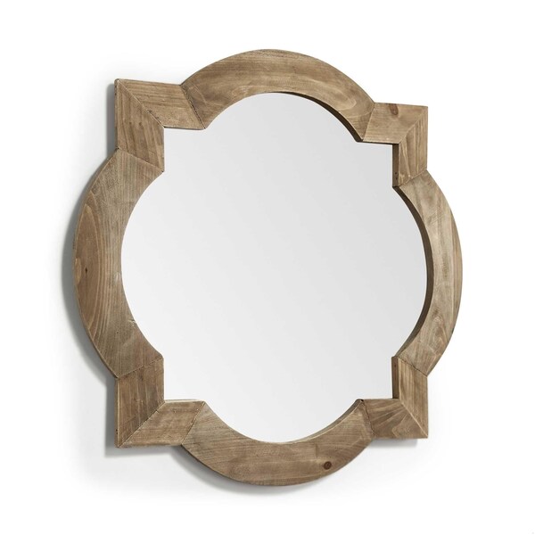 Homeroots 23 in. Round-Square Brown Wood Frame Wall Mirror - 376445