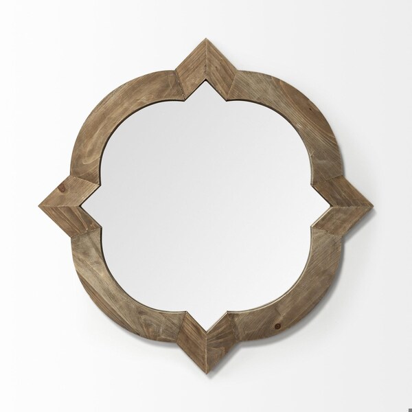 Homeroots 23 in. Round-Square Brown Wood Frame Wall Mirror - 376445