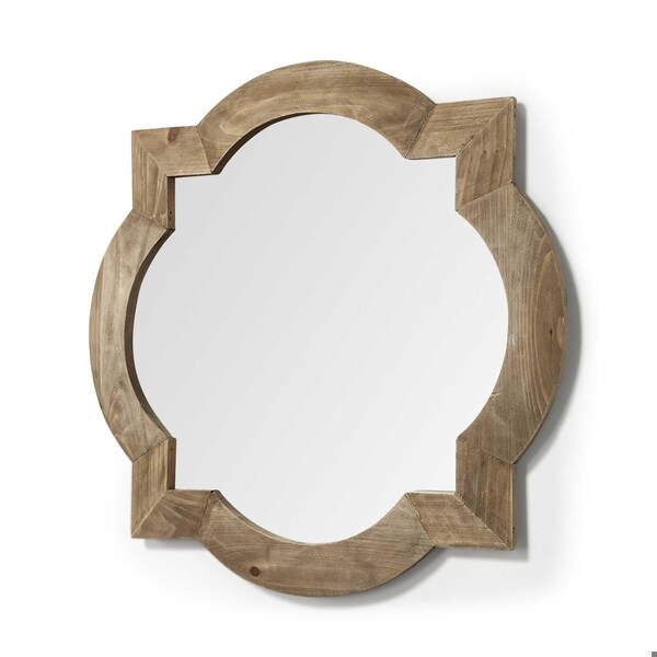 Homeroots 23 in. Round-Square Brown Wood Frame Wall Mirror - 376445