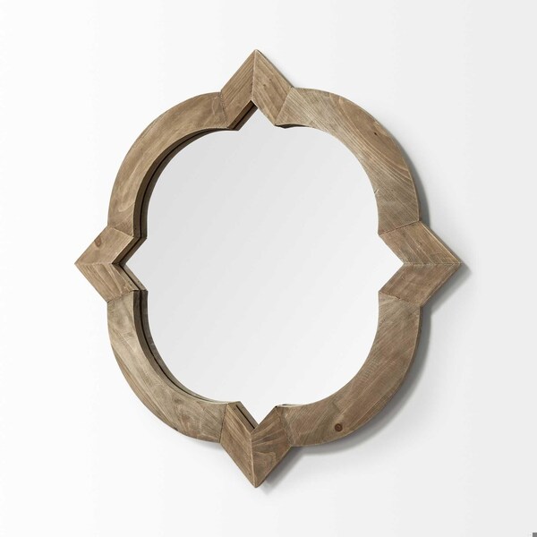 Homeroots 23 in. Round-Square Brown Wood Frame Wall Mirror - 376445
