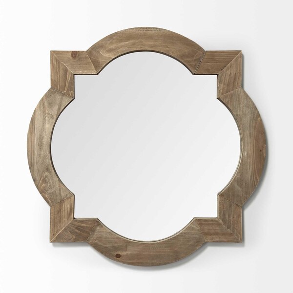 Homeroots 23 in. Round-Square Brown Wood Frame Wall Mirror - 376445
