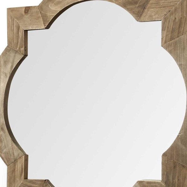 Homeroots 23 in. Round-Square Brown Wood Frame Wall Mirror - 376445