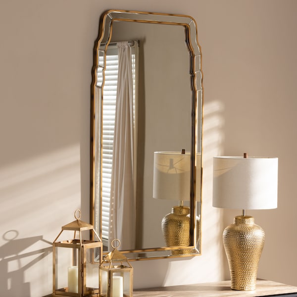 Baxton Studio Alice Modern Queen Anne Style Antique Gold Finished Accent Wall Mirror - 150-8892