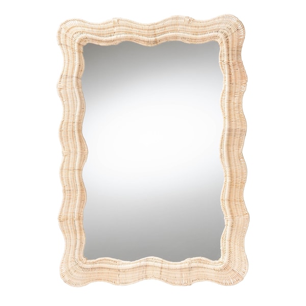 Bali & Pari Hasana Bohemian Natural Scallop Rattan Accent Wall Mirror - 245-13718-ZORO