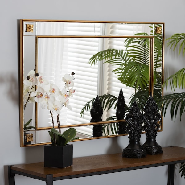 Baxton Studio Iara Modern Glam and Luxe Antique Goldleaf Finished Wood Accent Wall Mirror - 224-12927-ZORO