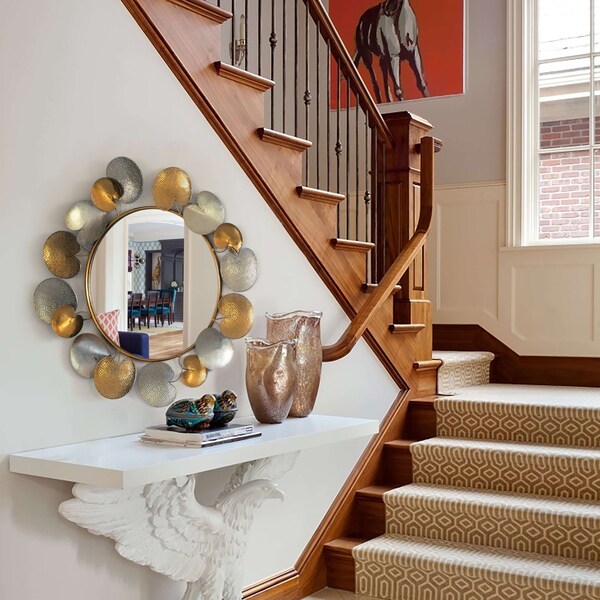 Fabulaxe 31" Accent Wall Mounted Mirror with Gold and Silver with Decorative Modern Pedal Leaf Frame - QI004341