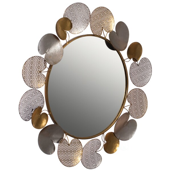 Fabulaxe 31" Accent Wall Mounted Mirror with Gold and Silver with Decorative Modern Pedal Leaf Frame - QI004341