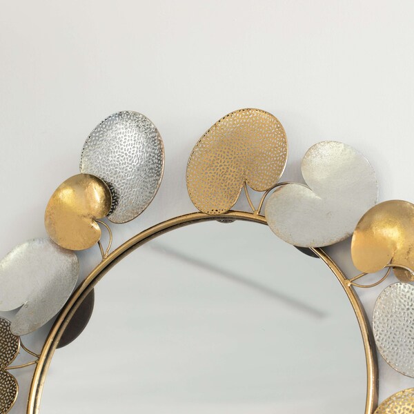 Fabulaxe 31" Accent Wall Mounted Mirror with Gold and Silver with Decorative Modern Pedal Leaf Frame - QI004341