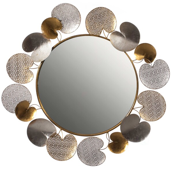 Fabulaxe 31" Accent Wall Mounted Mirror with Gold and Silver with Decorative Modern Pedal Leaf Frame - QI004341