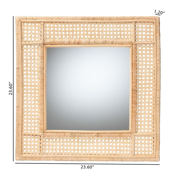 Bali & Pari Josepha Modern Bohemian Natural Brown Rattan Accent Wall Mirror - 240-13463-ZORO