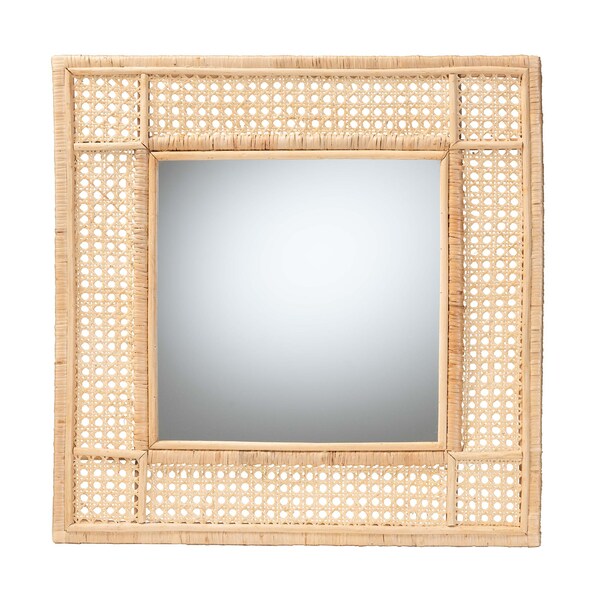 Bali & Pari Josepha Modern Bohemian Natural Brown Rattan Accent Wall Mirror - 240-13463-ZORO