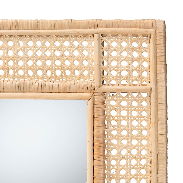 Bali & Pari Josepha Modern Bohemian Natural Brown Rattan Accent Wall Mirror - 240-13463-ZORO