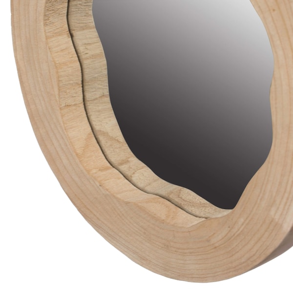 Vintiquewise Decorative Round Natural Wood Wall Mirror for the Entryway, Living Room, or Vanity - QI004383