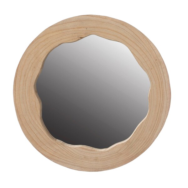 Vintiquewise Decorative Round Natural Wood Wall Mirror for the Entryway, Living Room, or Vanity - QI004383